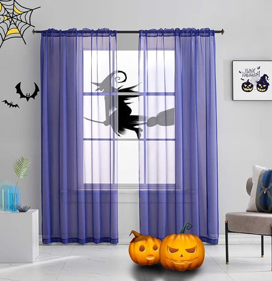 Halloween Decorations Sheer Curtains 108 Inches long Royal Blue Translucent Rod Pocket Royal Blue Sheer Curtains for Patio Doors Bedroom Living Room 9 ft 2 Panels 52X108