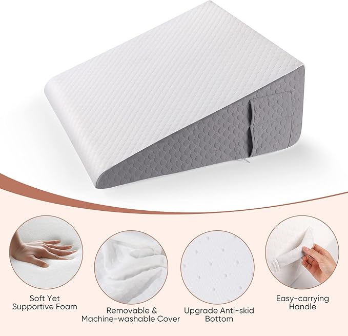 Forias Wedge Pillow for Sleeping 10" Bed Wedge Pillow for After Surgery - 1.5" Memory Foam Top, Triangle Pillow Wedge Ideal for Acid Reflux GERD Snoring Heartburn Pregnancy Lower Back Pain
