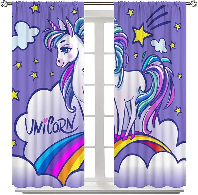 Unicorn Curtain for Kids Bedroom,Pink Cartoon Rainbow Darkening Curtains Decor Sliding Curtains Decorative Curtains for Girls Boys Baby Room,Living Room Decoration 42x45inch