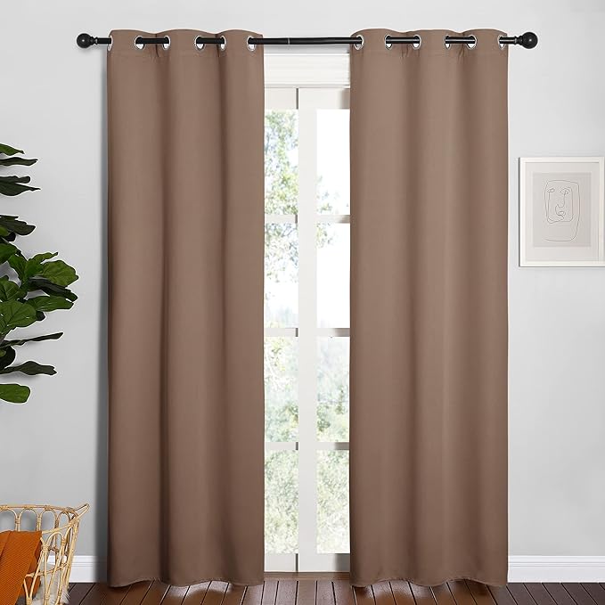 NICETOWN Window Draperies Blackout Curtain Panels, Window Treatment Thermal Insulated Solid Grommet Blackout Drapes for Bedroom (One Pair, 34 by 84 inches, Cappuccino)