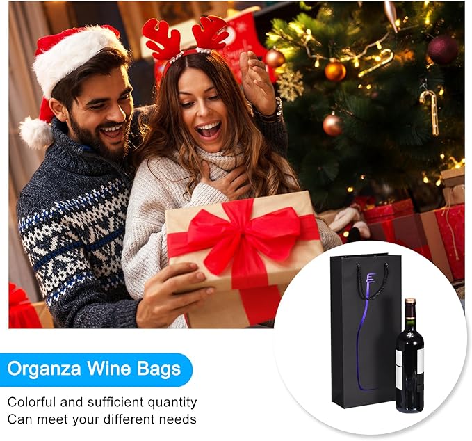 uxcell Wine Bags, 1pcs Black Blue 7 x 3 x 16 In Wine Gift Bags with Rope Handles Paper Wine Tote Bag for Wedding Birthday Christmas Party Supplies