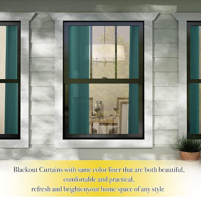 NICETOWN 100% Blackout Curtains with Same Color Liners, Solid Thermal Insulated Full Blackout Lined Drapes, Energy Efficiency Window Draperies for Bedroom (Emerald Green, 2 Panels, 42" W by 63" L)