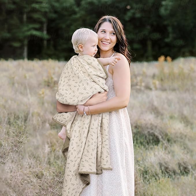 Lulu moon Muslin Quilt Blanket, Crib Blanket for Baby and Toddler,47x47 Inches(Olive Tree)