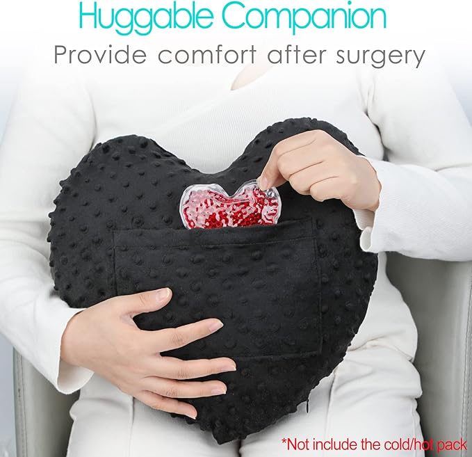 Heart Surgery Pillow for Open Heart Surgery After Bypass Coughing with Pocket Comfort Cushion Recovery Gifts Women Men Patients Minky Dot Black