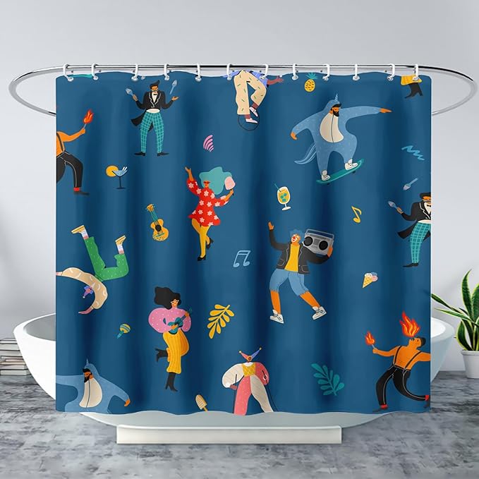 AILONEN Graffiti Cartoon Figure Music Shower Curtain,Hip Hop Graffiti Figure Music Art Bath Curtain Minimalist Bathroom Curtain 72" W*96" H Polyester Waterproof Bathroom Curtain with 12 Hooks