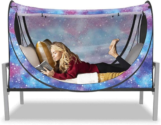 Privacy Pop up Eclipse Bed Tent Bed Drapes (Unicorn Galaxy, Twin)