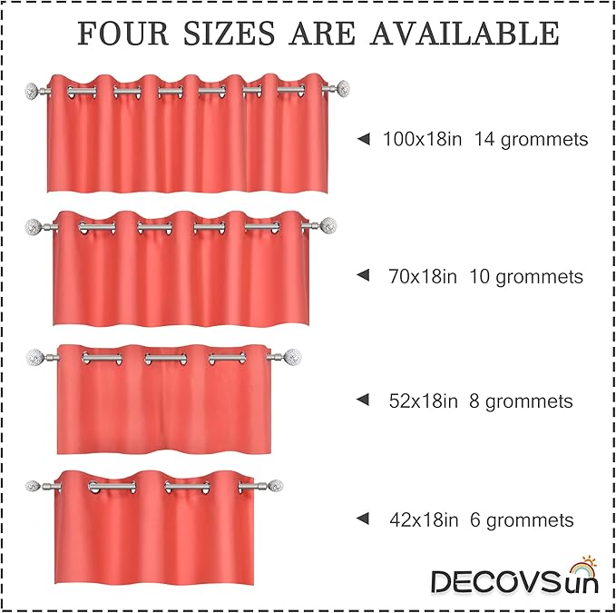 Coral Colored Valance for Bedroom Blackout Curtain Valance for Bathroom Window Treatment for Living Room Short Straight Drape Valance for Bedroom Kids Room 100X18 Inch 1 Panel