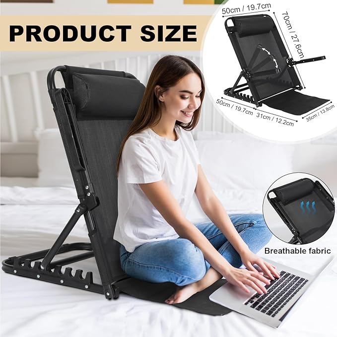 Adjustable Lifting Bed Backrest with Armrest Large Folding Back Rest for Bed Sitting up Multifunction Portable Bed Backrest Support with Pillow for Neck Head Lumbar Elderly Patient Read Eat