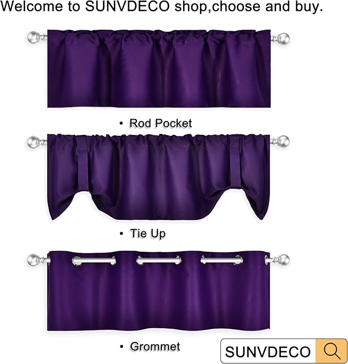 Purple Valance for Bathroom Solid Grommet Top Blackout Valance Window Treatment for Living Room Short Straight Drape Valance for Bedroom Kids Room 52X18 1 Panel Royal Purple