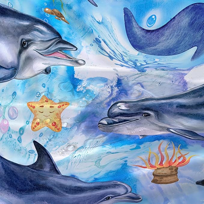 AILONEN Cute Cartoon Whale Shower Curtain,Kawaii Marine Animal Whale Bathroom Curtain for Kids Girls Boys,Blue Tie Dye Bath Curtain Set,Seaweed Fabric Shower Curtains for Bathroom, 48" W*72" H