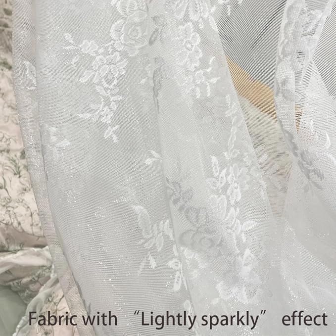 Elegant Lace Princess 4 Corner Post Mosquito Net Romantic for Girls Women Bed Curtain Canopy for Adult Wedding Bedroom Kids Rooms Decoration (Type3-Beige-White, Full)