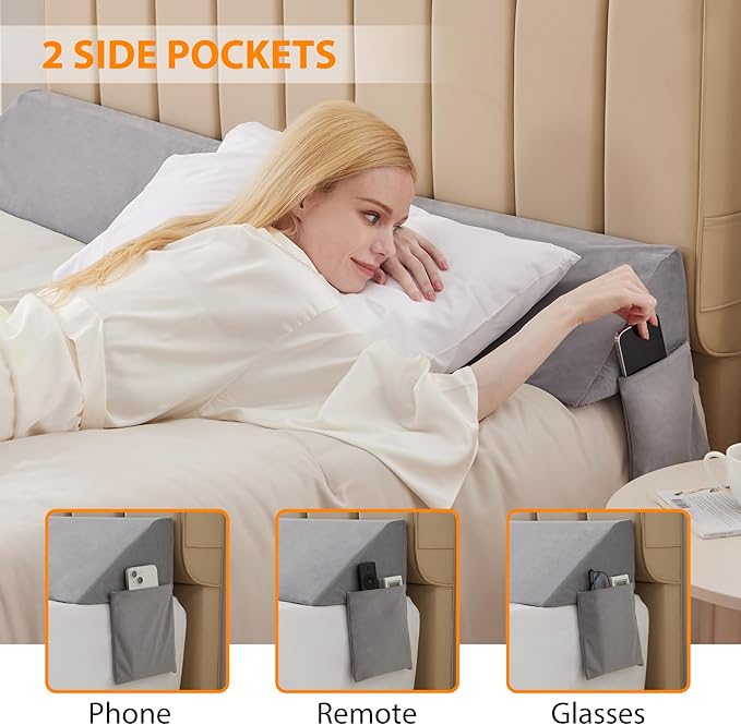 King Bed Wedge Pillow for Headboard, Bed Gap Filler, Mattress Gap Filler King, Fill The Gap (0-7") Between Headboard and Mattress (Velvet, 76"x10"x6")