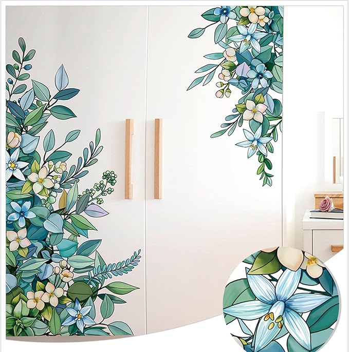 Flowers Wall Decals Vinyl Ancient Style Flowers Wall Stickers Ginkgo Landscape Painting Stickers Spring Flower Tree Branch Window Clings for Kids Room Nursery Living Room Kitchen Decor Gifts (#2)