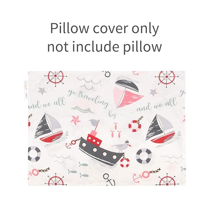 ALVABABY Travel Pillow Cover, Fits 13 x 18,12x 16 Kids Pillow, 2 Pack Organic Cotton Toddler Pillowcase, Envelope Baby Pillow Cover for Boys Girls, Sailboat+Anchor, 2TPW17
