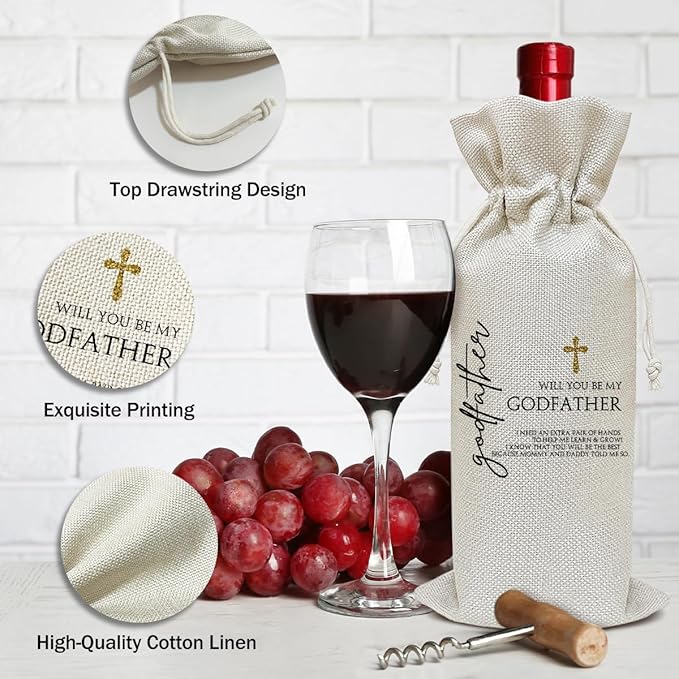 Godparent Proposal Gift Wine Bag, Godfather Gift Birthday Gifts for Men Godfather Pastor, Party Favor Wine Champagne Gift Bag With Drawstring -10