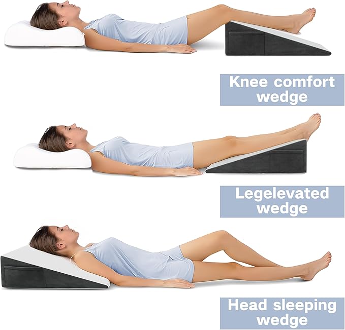 Bed Wedge Pillow for Sleeping, 7.5" Triangle Pillow Wedge for Post Surgery, Memory Foam Wedge Pillows for Seniors/Adults, Sleeping Wedge for Back Pain Relief, Heartburn, Acid Reflux