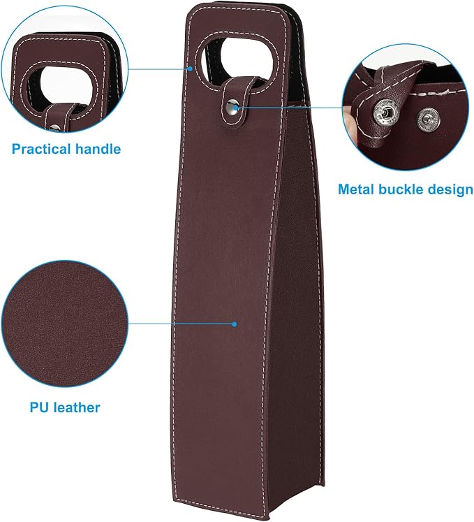 PATIKIL Wine Gift Bag, Wine Bag Reusable Leather Wine Tote Carrier for Wine Bottles Portable Champagne Gift Bags for Picnic Party Wedding, Brown