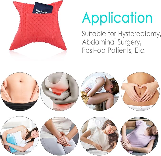 Star Hysterectomy Recovery Pillow C-Section Pillows with 2 Pockets for Tummy Tuck Abdominal Lumpectomy Belly Surgery Must Haves Shock Absorbing Cough Cushion Patients Gifts Minky Dot Red