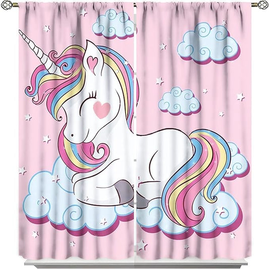 Unicorn Curtain for Kids Bedroom,Pink Cartoon Rainbow Darkening Curtains Decor Sliding Curtains Decorative Curtains for Girls Boys Baby Room,Living Room Decoration 42x63inch(107x160cm)