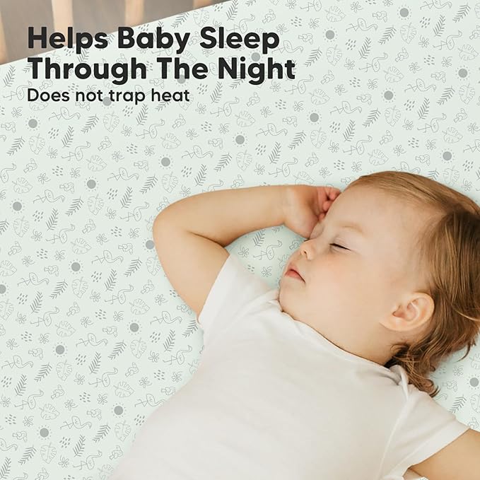 Pack and Play Sheets Fitted, 2-Pack Mini Crib Sheets - Pack N Play Sheets, Organic Fitted Crib Sheet for Pack and Play Mattress, Playard Baby Crib Sheets, Crib Sheets Neutral for Boys (Tropic Oasis)