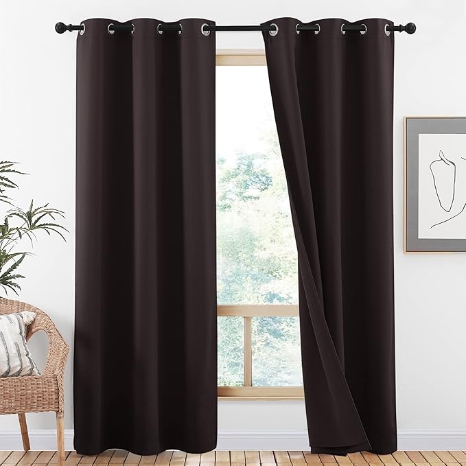 NICETOWN High-End Thermal Curtains, Full Blackout Cold Reducing Curtains 84 Inches Long for Dining Room, Soundproof Window Treatment Drapes for Hall Room, Brown, 42" Wide Per Panel, Set of 2 Panels