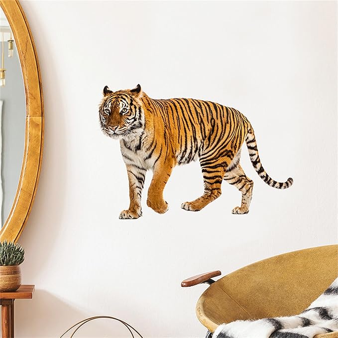 Lifelike Tiger Wall Decal 3D Animals Wall Sticker Safari Wall Decor for Nursery Kid'sroom School Classroom Livingroom Bedroom Bathroom Decoration (Lifelike Tiger 6)