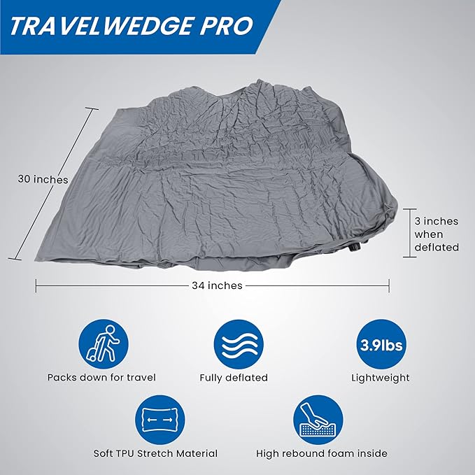 Self-Inflating Bed Wedge Pillow | Lightweight for Travel | Wedge Pillow for Sleeping and Acid Reflux, Heartburn, and GERD Pillow (30 Inch)