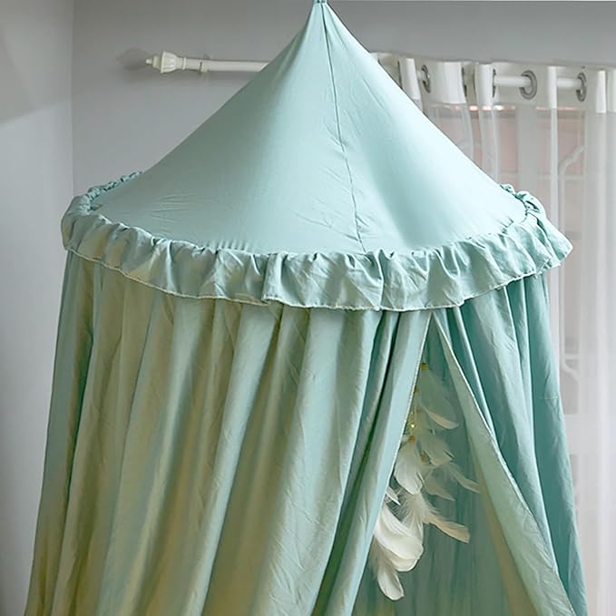 Upgrade Version of Canopy for Kids Bed, Extra Large Canopy for Girls Room Decoration Princess Castle Play Tent Hanging House, Dreamy Canopy for Children Room Reading Nook Canopies (Green Ruffle)