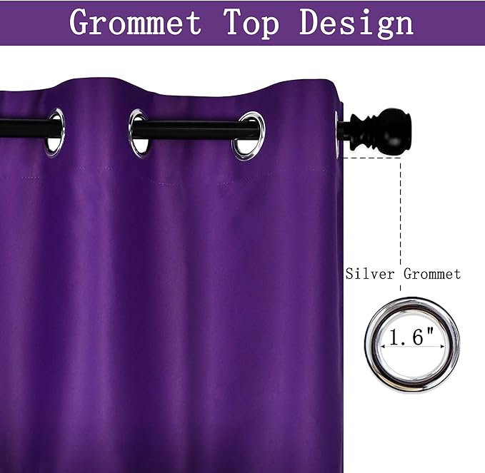 Purple Valance for Kitchen Windows Solid Grommet Top Blackout Valance Window Treatment for Living Room Short Straight Drape Valance for Bedroom Kids Room 100X18 1 Panel Royal Purple