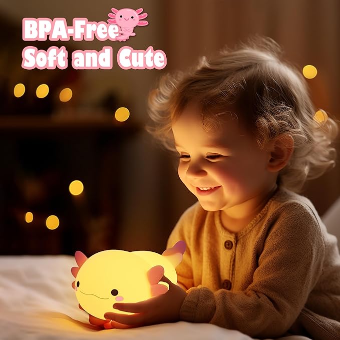 Axolotl Gifts for Kids, Axolotl Night Light Silicone Lamp,Portable Rechargeable Table Lamp,Cute Room Decor Night Light for Kids Girls Boys Birthday Christmas Gifts