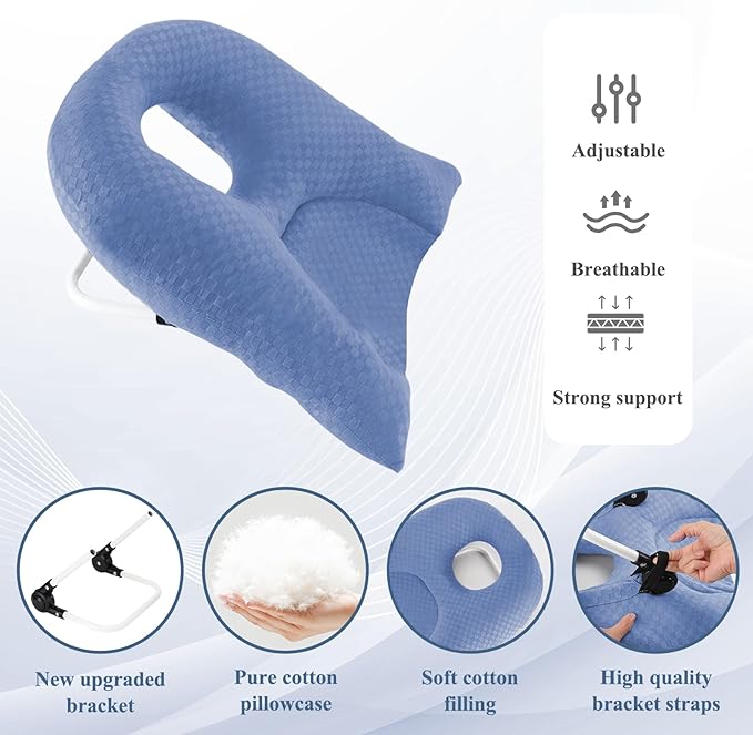 Newly Upgraded Face Down Pillow After Eye Surgery, Prone Pillow with Arm Hole for Face Down Sleeping, Retina and Vitrectomy Lying Pillow, Post Eye Surgery Recovery (Light Blue)