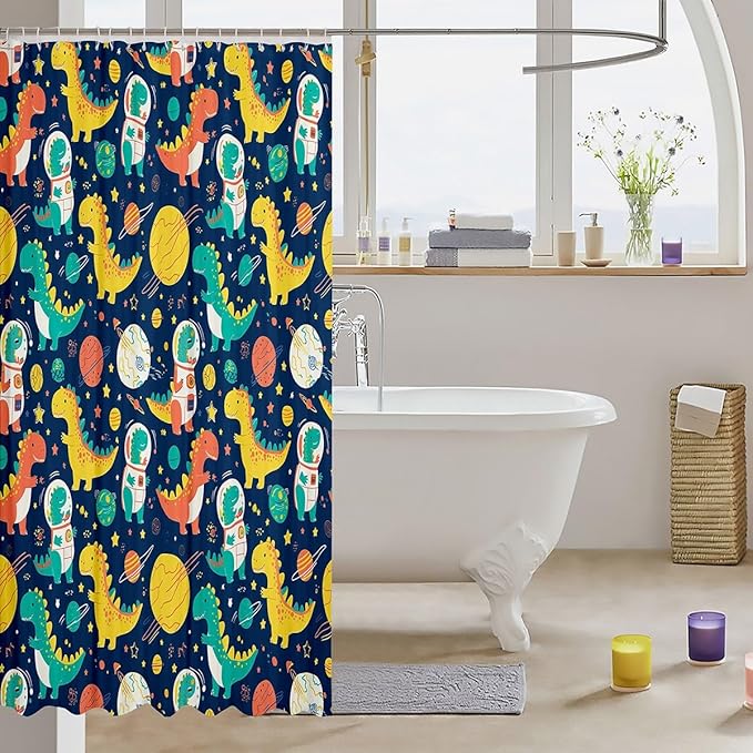 Feelyou Dinosaur Bath Curtain Cute Dinosaur Shower Curtain Kids Toddler Animal Dinosaur Bathroom Shower Curtain Set Kids Dinosaur Kids Bathroom Accessories 72"x72"