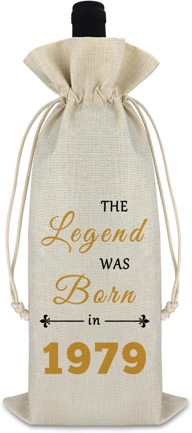 Happy 45th Birthday Gifts for Women Men 45th Birthday Wine Bag for Him Her 45 Year Old Birthday Gift Ideas 45th Birthday Milestone Gift for Aunt Uncle Burlap Wine Gift Bag Birthday Party Decors