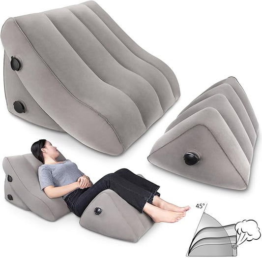 SAHEYER Inflatable Bed Wedge Pillow Set, 2 PCS Post Surgery Support Pillow for Back, Knees, Leg Pain Relief, Adjustable Sitting Pillows for Acid Reflux, Anti Snoring, Heartburn, GERD Sleeping (Grey)
