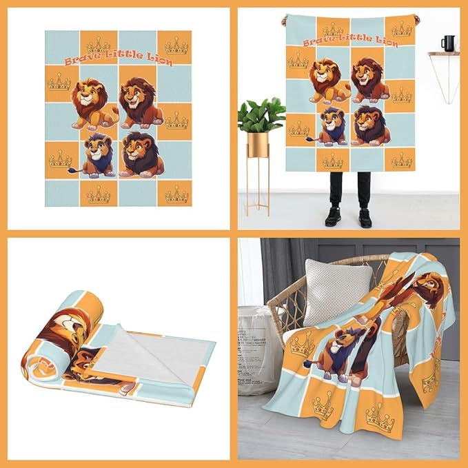 Cute Cartoon Flannel Blanket for Kids, 50" L x 60" W Inches – Soft and Cozy Plush Throw Blanket for Boys and Girls – Perfect for Bed, Couch, or Travel (Lion)
