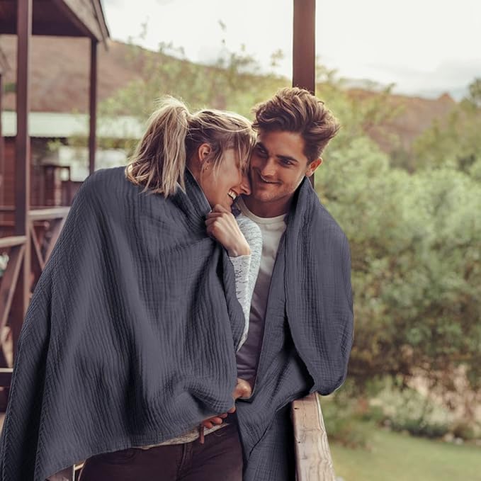 Lulu moon Muslin Blankets for Adults 55”x75” - Kids Couch Throw Blanket for Boys - Light Weighted Organic Muslin Quilt for Sofa and Bed (Blue)