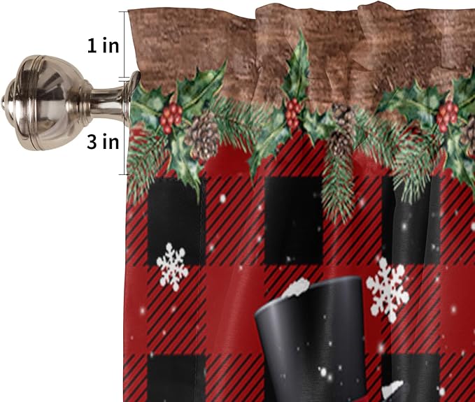 Christmas Snowman Valance Kitchen Curtains for Windows, Christmas Tree Rod Pocket Valances Window Treatments Red Xmas Snowy Winter Short Curtains For Bedroom/ Living Room, 54" X 18" -1 Panel