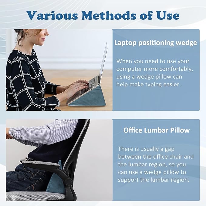 Small Wedge Pillow, Wedge Pillow for Bed Sores, Positioning Pillow, Positioning Wedge, Yoga Wedge Pillow, Mini Wedge Pillow for Laptop, Small Wedge Pillow for Chair (1 Unit, Light Blue)