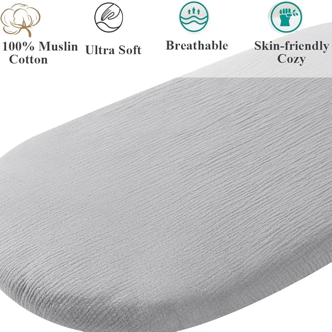 Muslin Bassinet Sheet Compatible with Halo Bassinest Swivel Flex Glide Premiere & Luxe Series Sleeper 2 Pack Cotton Stylish Boho Fitted Bassinet Sheets Super Soft for Baby Roman Grey & Pink