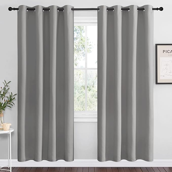 NICETOWN Silver Grey Room Darkening Curtain Panels 78" Long for RV, Play Room, Studio, Heat Block Out and Keep Warm Drapes Window Treatment Drapes for Doorway Entryway Patio (55" Width, 2 Panels)