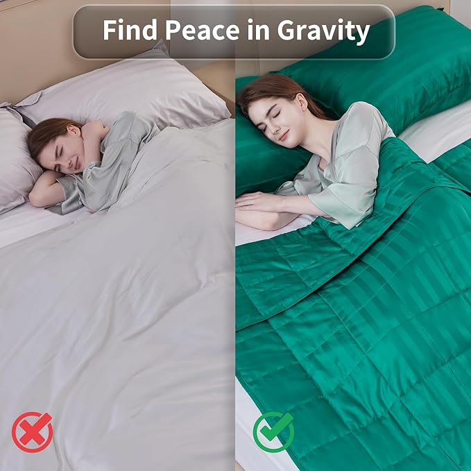 Weighted Blanket for Adult,15lbs Heavy Weighted Blanket 60"x80" Breathable Cooling Summer Blankets, Ultra Soft Cotton Comfort Throw Blanket with Glass Beads for All-Season (Green)