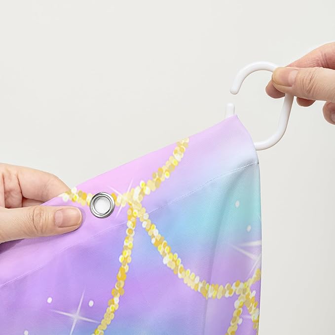 AILONEN Mermaid Scale Shower Curtain,Purple Mermaid Scale Bath Curtain for Girls Bathroom,Polyester Waterproof for Shower with 12 Plastic Hooks 48" W*72" H