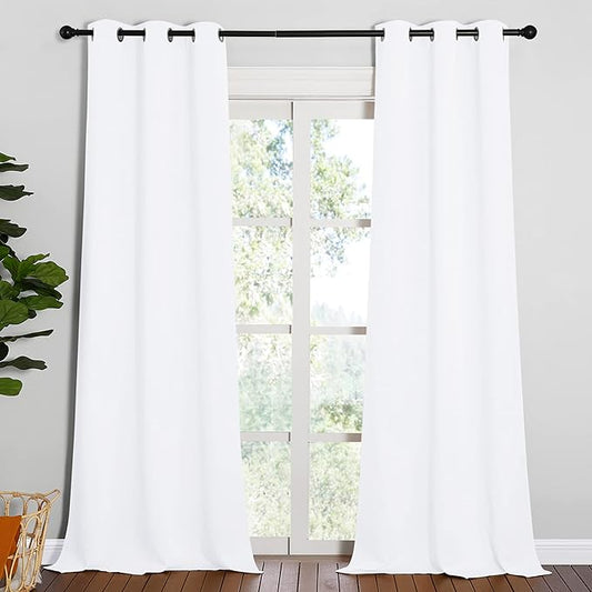 NICETOWN Solid Window Curtain Panels, Grommet, Polyester, Bedroom, White, 42 x 90, Pack of 2