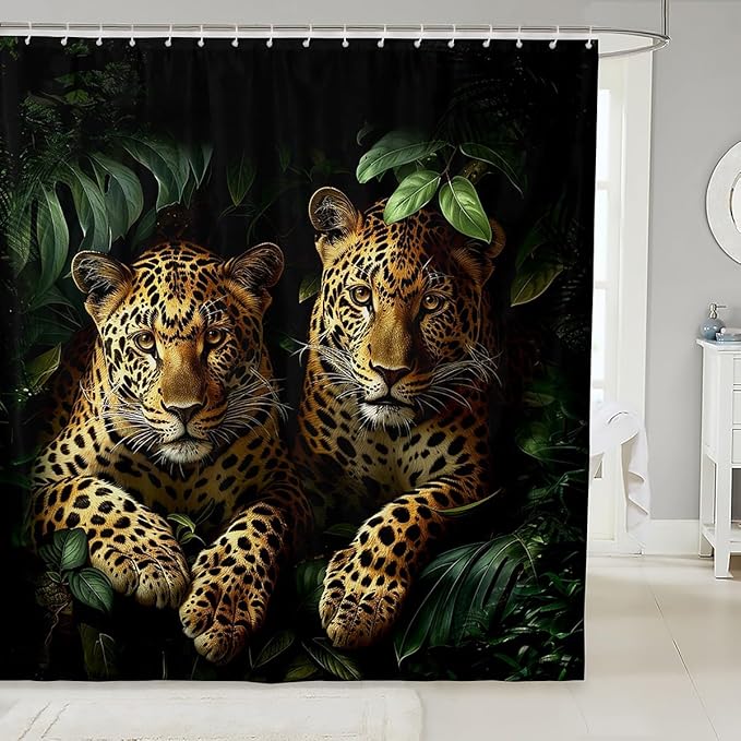 Feelyou Wild Leopard Bath Curtain Leopard Shower Curtain Kids Leopard Bathroom Shower Curtain Set Wildlife Kids Bathroom Accessories Cool Leopard 72"x72"