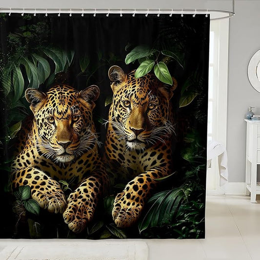 Feelyou Wild Leopard Bath Curtain Leopard Shower Curtain Kids Leopard Bathroom Shower Curtain Set Wildlife Kids Bathroom Accessories Cool Leopard 72"x72"