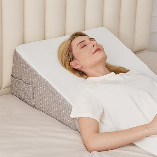 Wedge Pillow for Back Pain Relief, Bed Wedge Pillow for Sleeping, 24×24×12 Inch Memory Foam Anti Snore Pillow, Triangle Pillow Wedge for Sleeping Acid Reflux, Gerd, Elevated Pillow White/Grey
