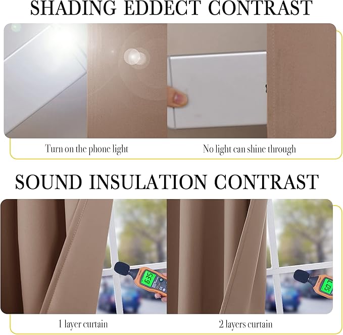 NICETOWN Total Blackout Panels for Nursery, Super Soft, Heavy Duty and Thick Window Treatment Curtains 63 inches Long with Same Color Lined for Basement, (1 Pair, Taupe, 52 inches Wide Each Panel)