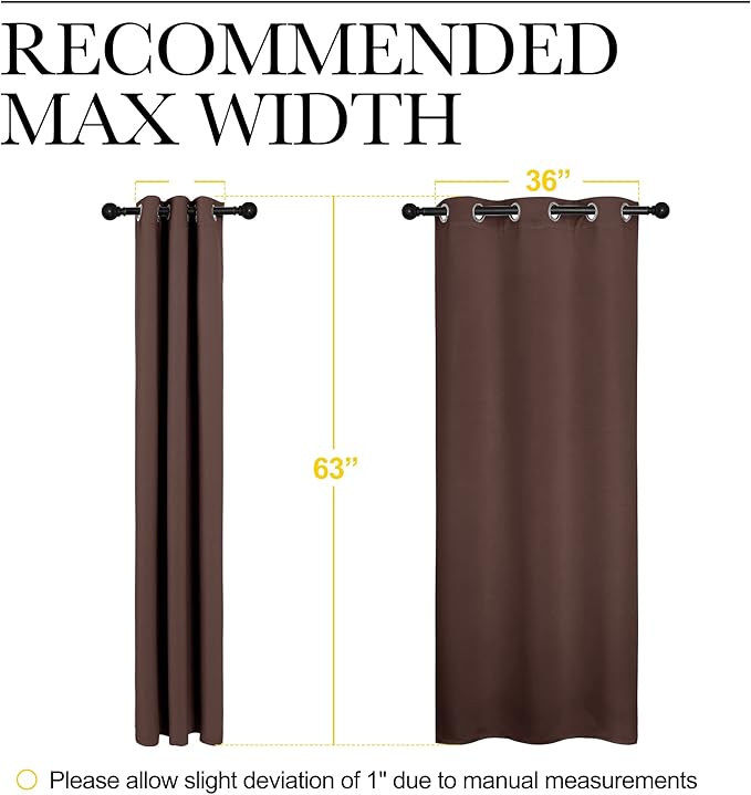 NICETOWN Nursery Essential Thermal Insulated Solid Grommet Top Blackout Curtains, Home Decoration Privacy Curtains for Bedroom (Chocolate Brown, 1 Pair, 42 x 63 inches)