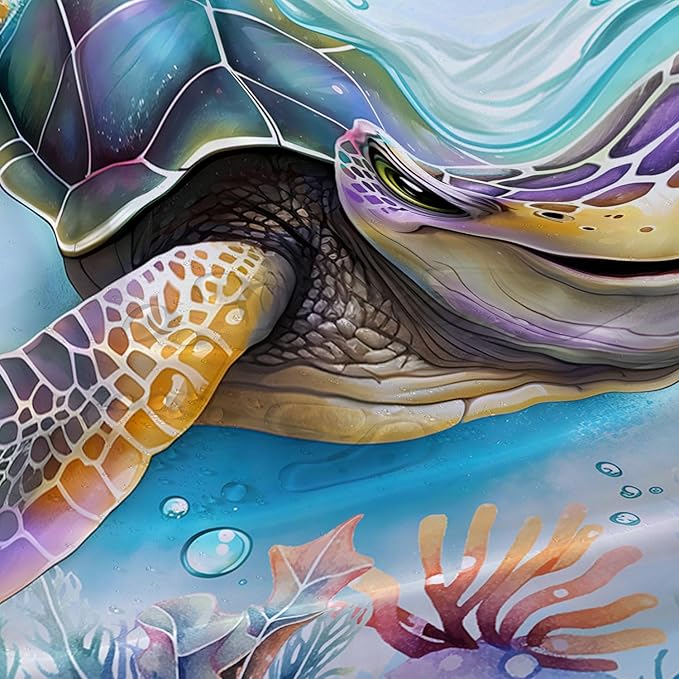 AILONEN Sea Turtle Shower Curtain,Kawaii Sea Animal Turtle Bathroom Curtains Set for Kids Girls,Tropic Animal Tie Dye Turtle Shower Curtains for Bathroom, 36" W*72" H