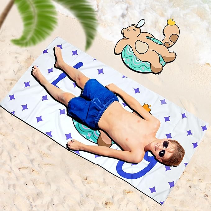 Cleanbear Kids Beach Towel - Cute ?œLazy??Bear with Long Tail Design, Soft and Absorbent, Perfect for Bath, Pool, and Beach